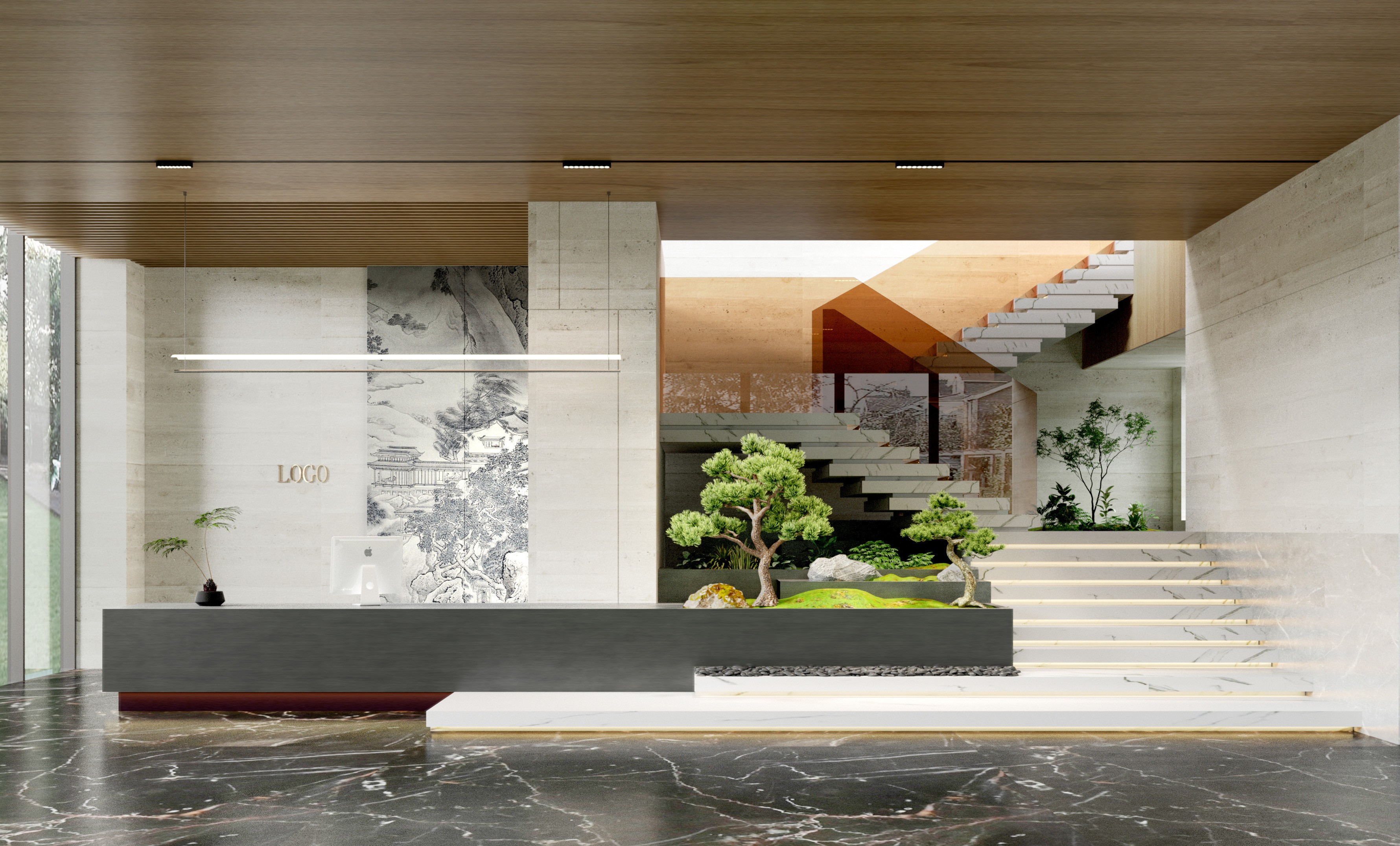 前臺(tái)綠植+藝術(shù)品裝飾